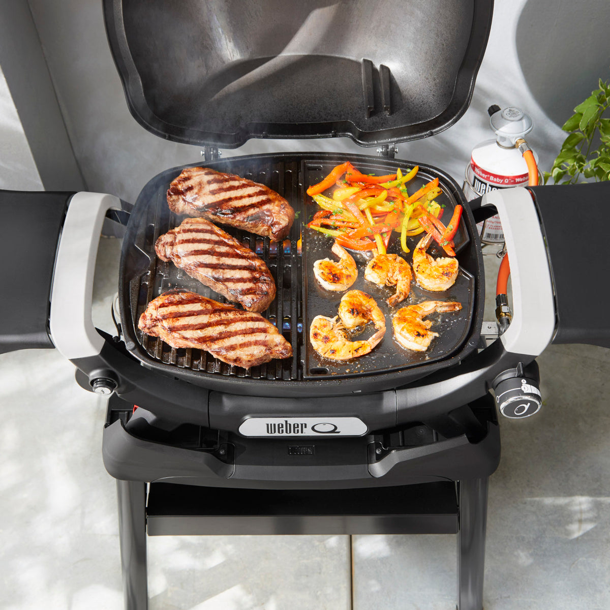 Weber Q Half Griddle in use