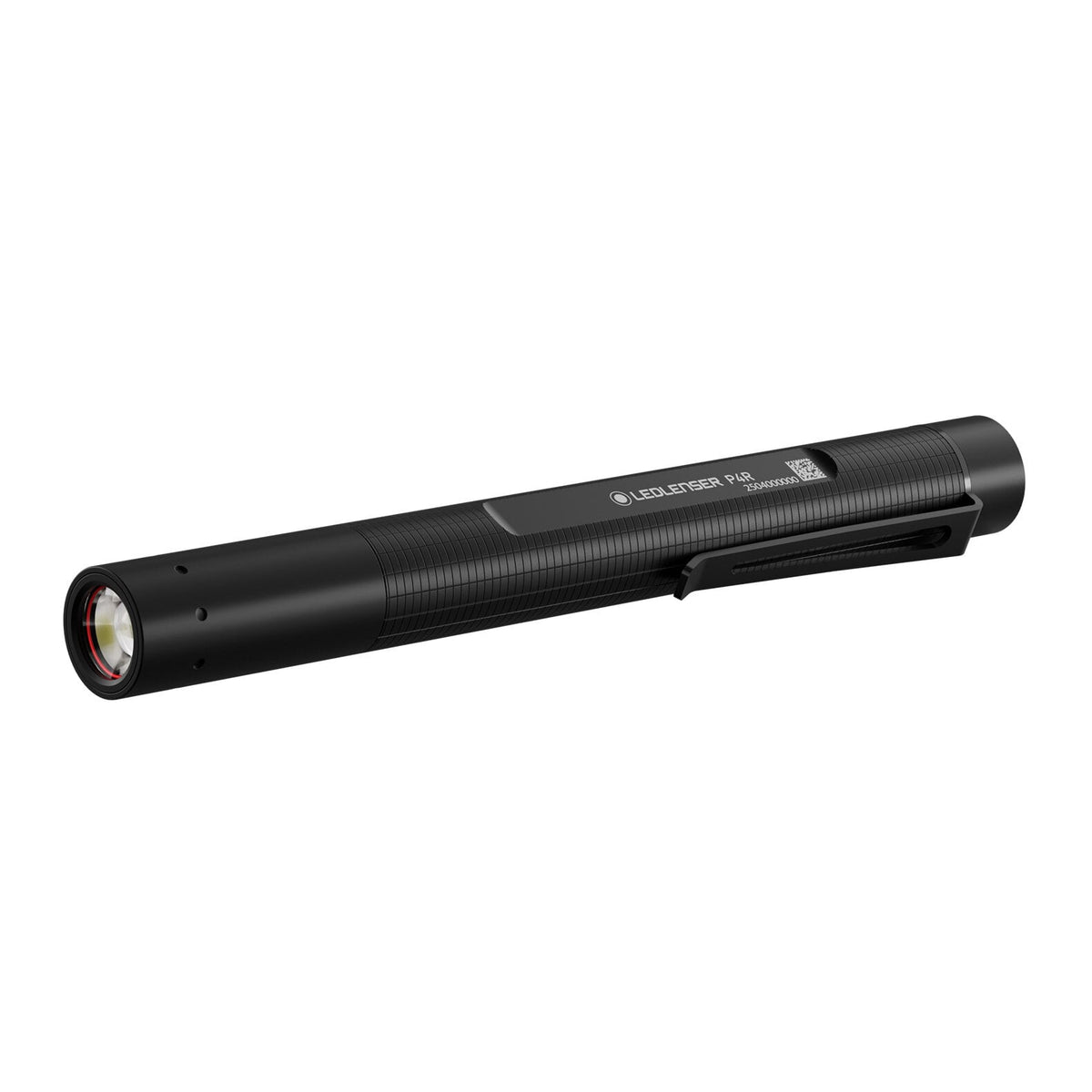 Ledlenser P4R rechargeable pen torch, 2025 P-Series, slim black aluminium body with pocket clip and USB-C charging