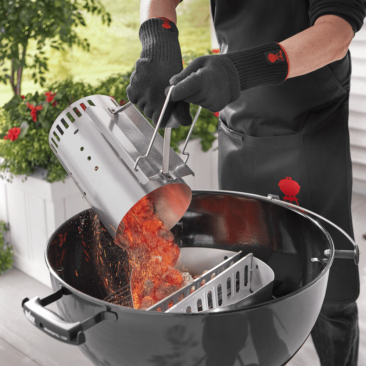 Weber Rapidfire Chimney Starter in use