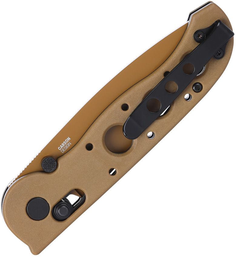 CRKT M16-02XD closed showing pocket clip and Carson Design marking