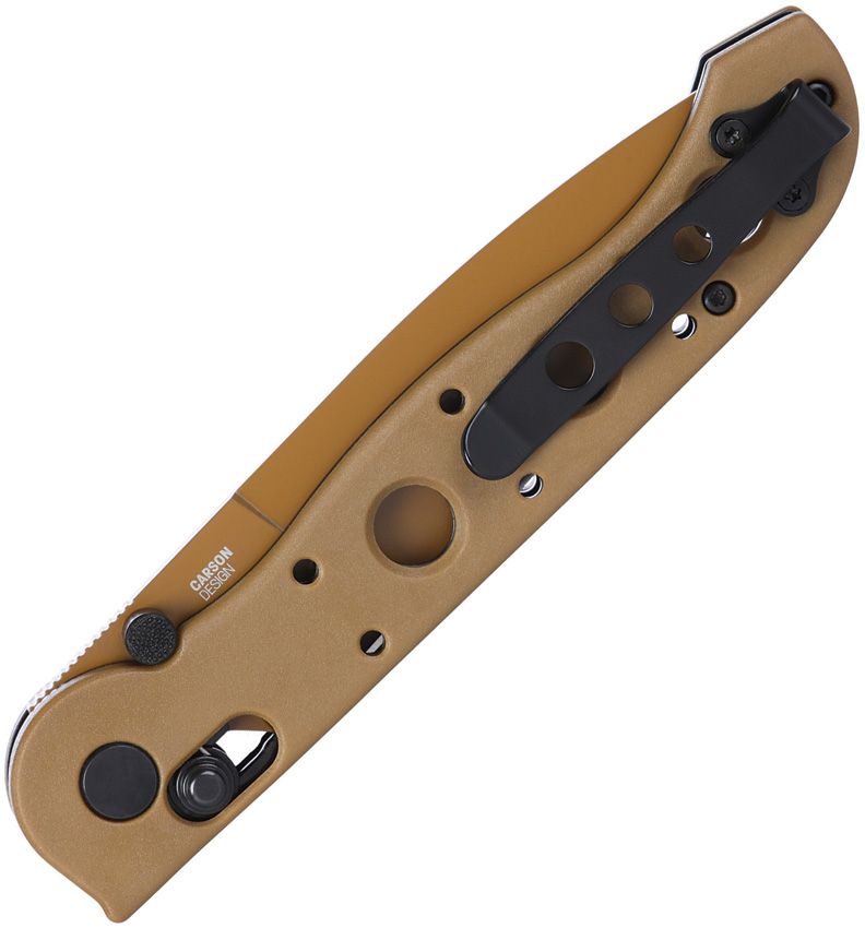 CRKT M16-03XD closed showing pocket clip and Carson Design marking