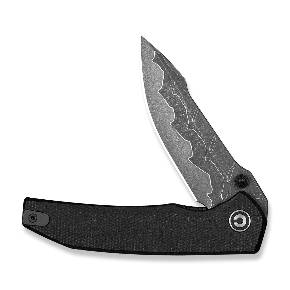 CIVIVI Ryson-E thumb stud knife, Black Canvas Micarta, Damascus, view 3