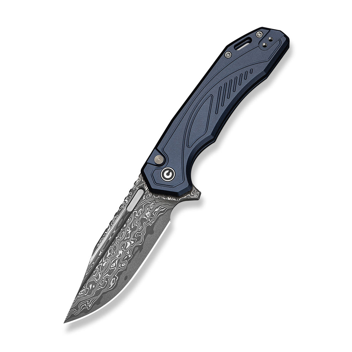 CIVIVI Zelthara flipper knife, Dark Blue Aluminium, Damascus