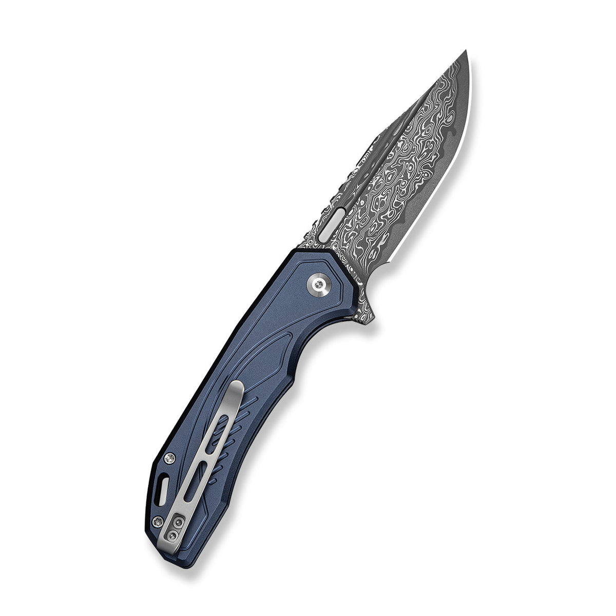 CIVIVI Zelthara flipper knife, Dark Blue Aluminium, Damascus, view 2