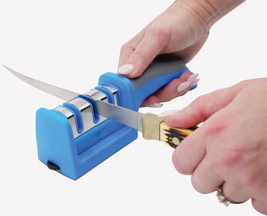 DMT Eversharp sharpener in use on a fillet knife