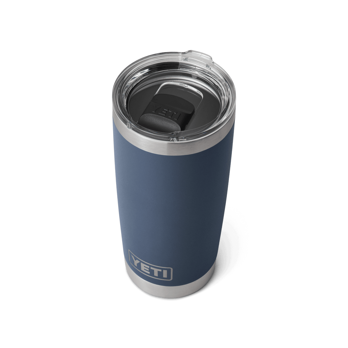 YETI Rambler 20oz Tumbler in Navy, three-quarter view
