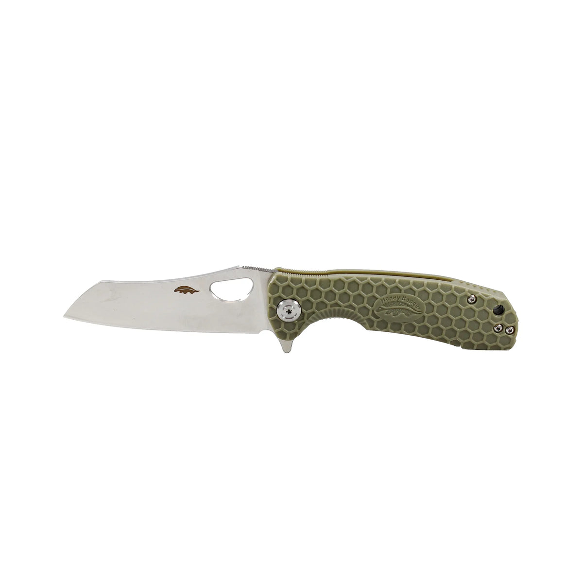 Honey Badger Wharncleaver D2 Small folding knife with green FRN handle