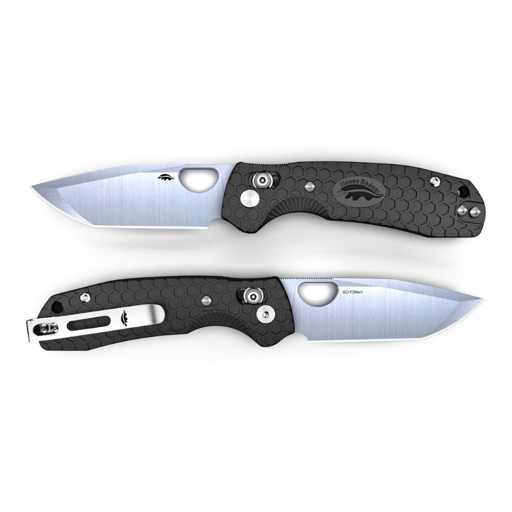 Honey Badger Cross-Bolt Tanto Folder — Plain Edge, Medium/Large FRN