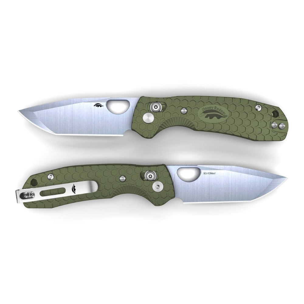 Honey Badger Cross-Bolt Tanto Folder — Plain Edge, Medium/Large FRN