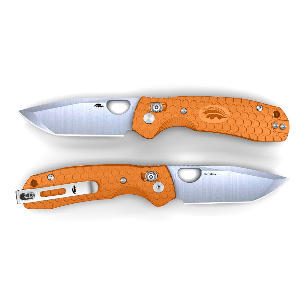 Honey Badger Cross-Bolt Tanto Folder — Plain Edge, Medium/Large FRN