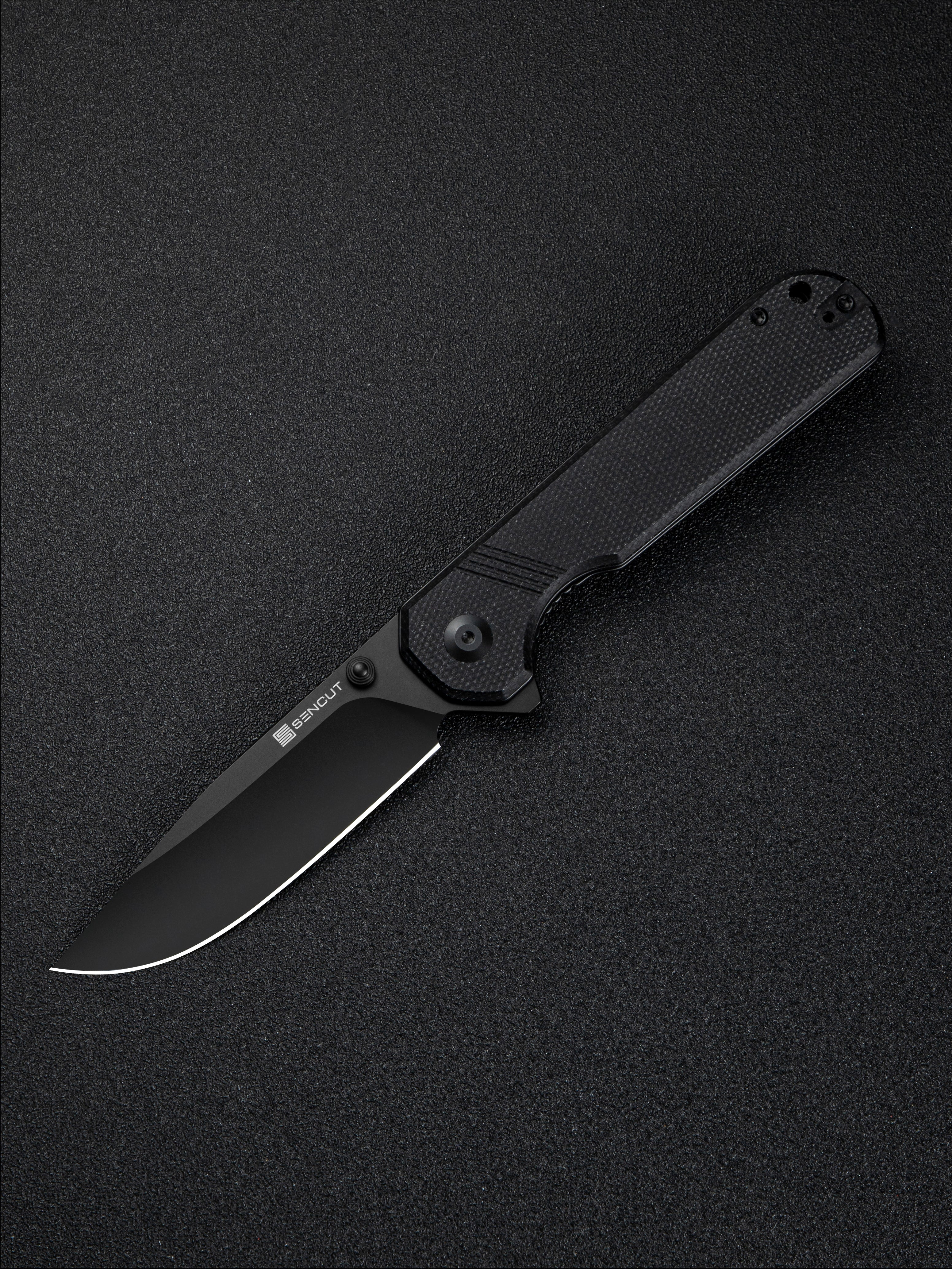 SENCUT Aetheris folding knife with black canvas Micarta handle