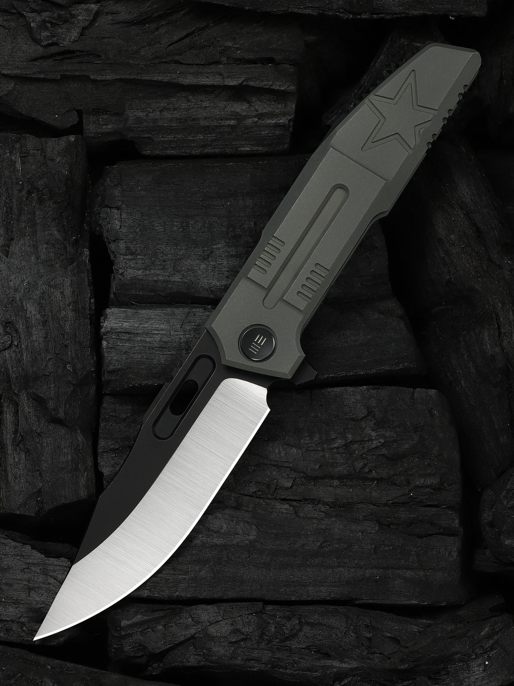 WE Knife Co Barracks limited edition folding knife with dark olive titanium handle