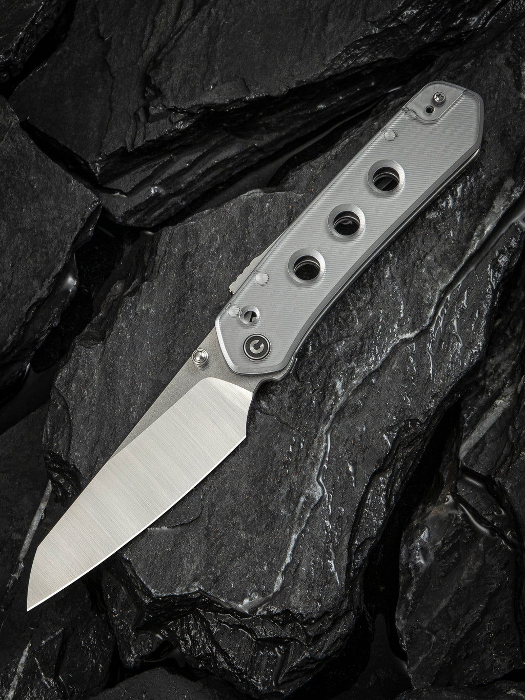 CIVIVI Vision FG folding knife with polished clear Lexan handle and satin Nitro-V blade