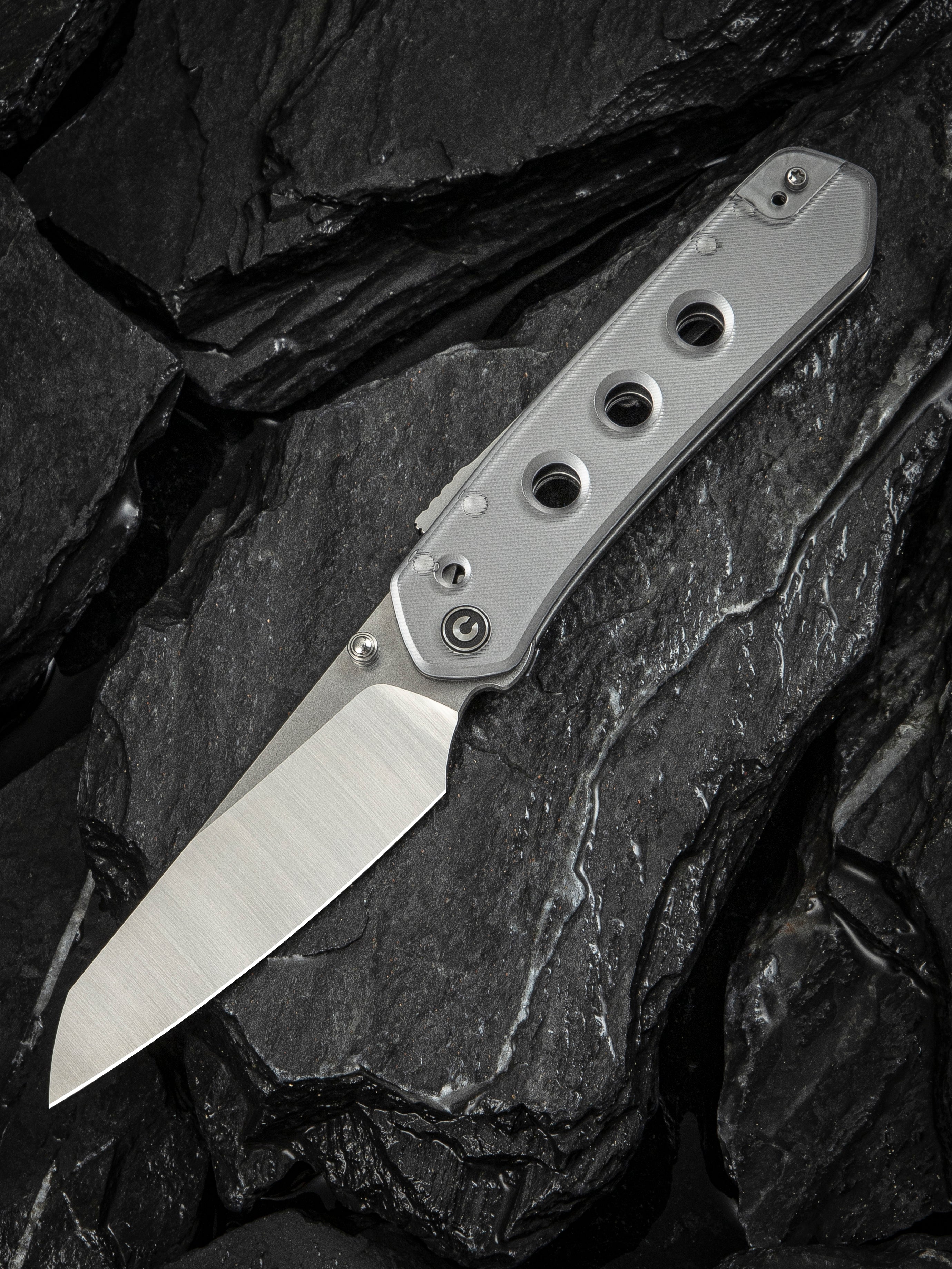CIVIVI Vision FG folding knife with polished clear Lexan handle and satin Nitro-V blade