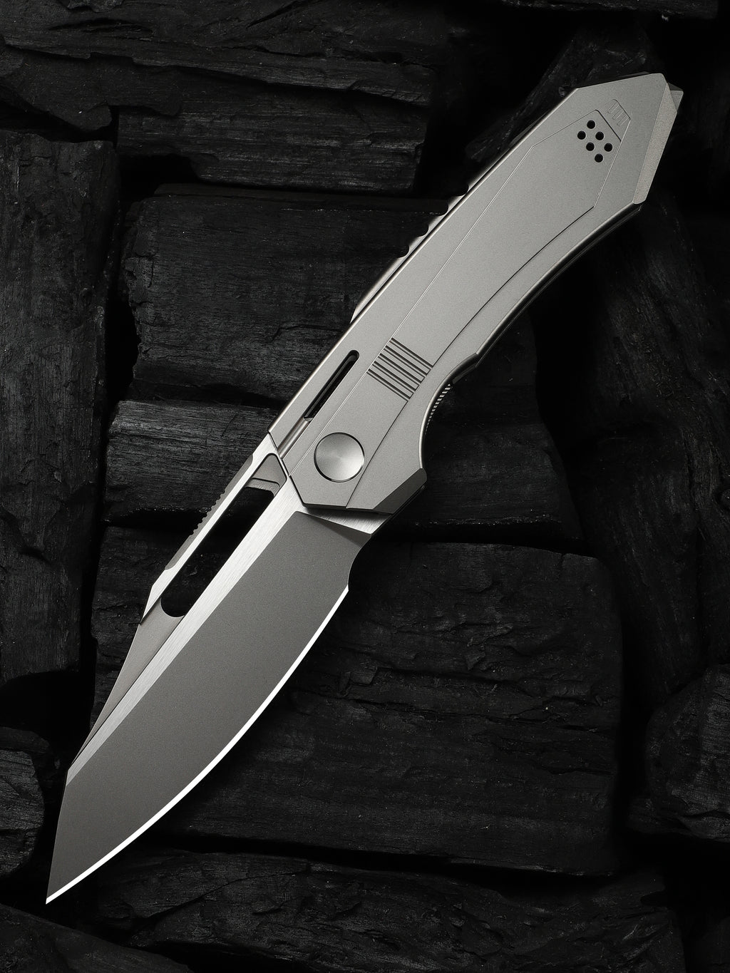 WE Knife Co Bogey folding knife with gray titanium handle
