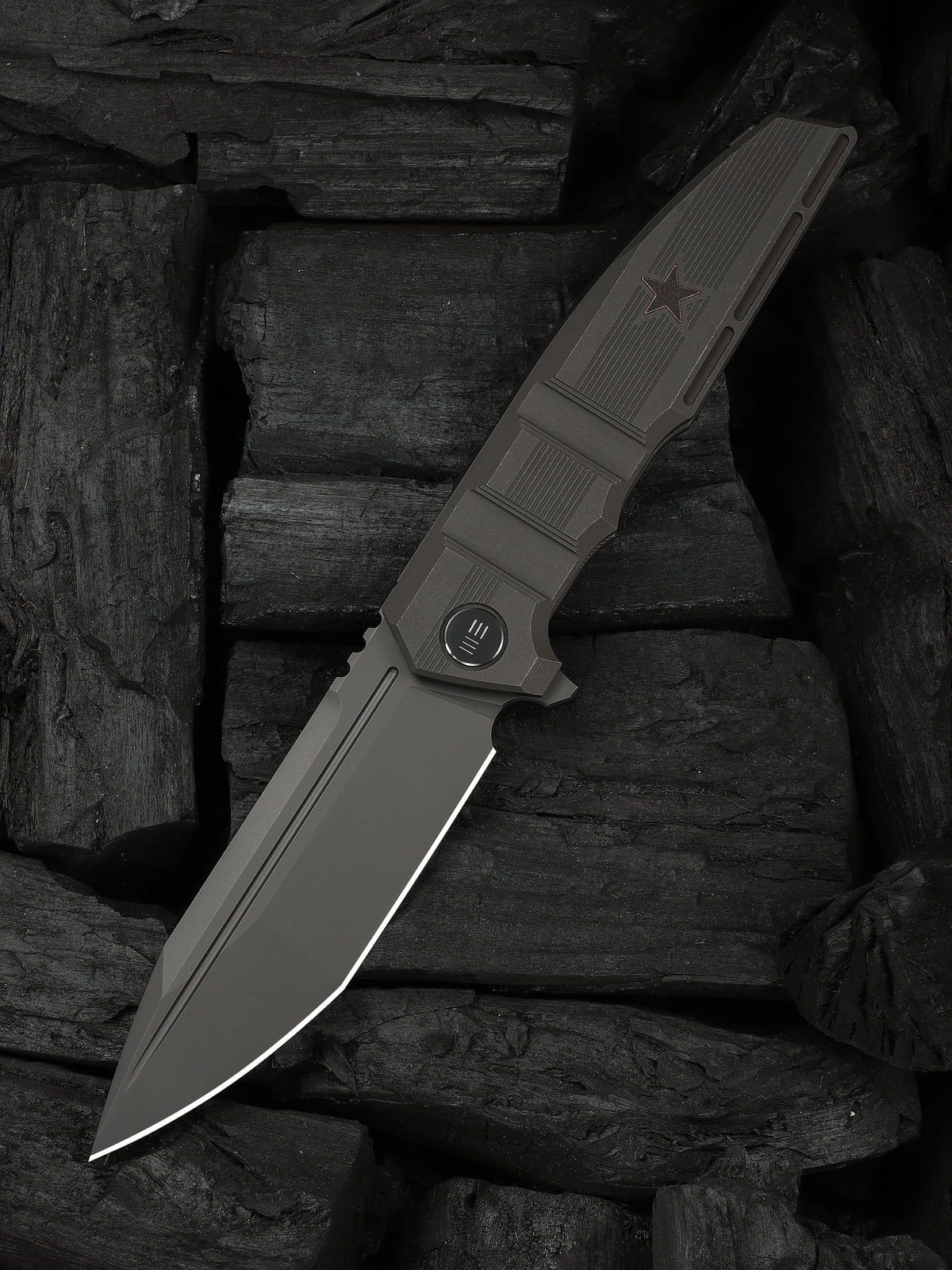 WE Knife Co Breach limited edition folding knife with charcoal gray titanium handle