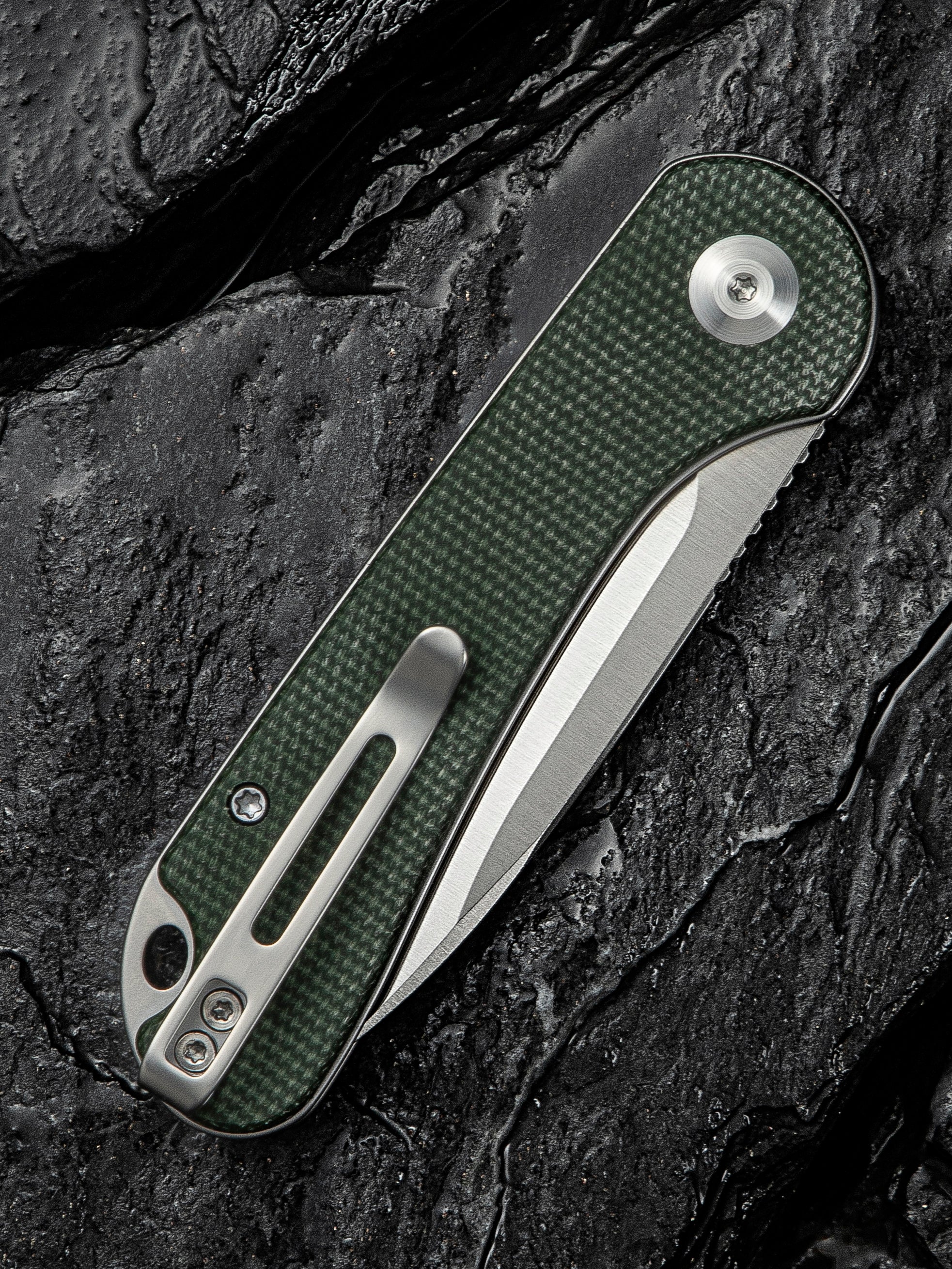 CIVIVI Elementum Slip Joint — Green Canvas Micarta