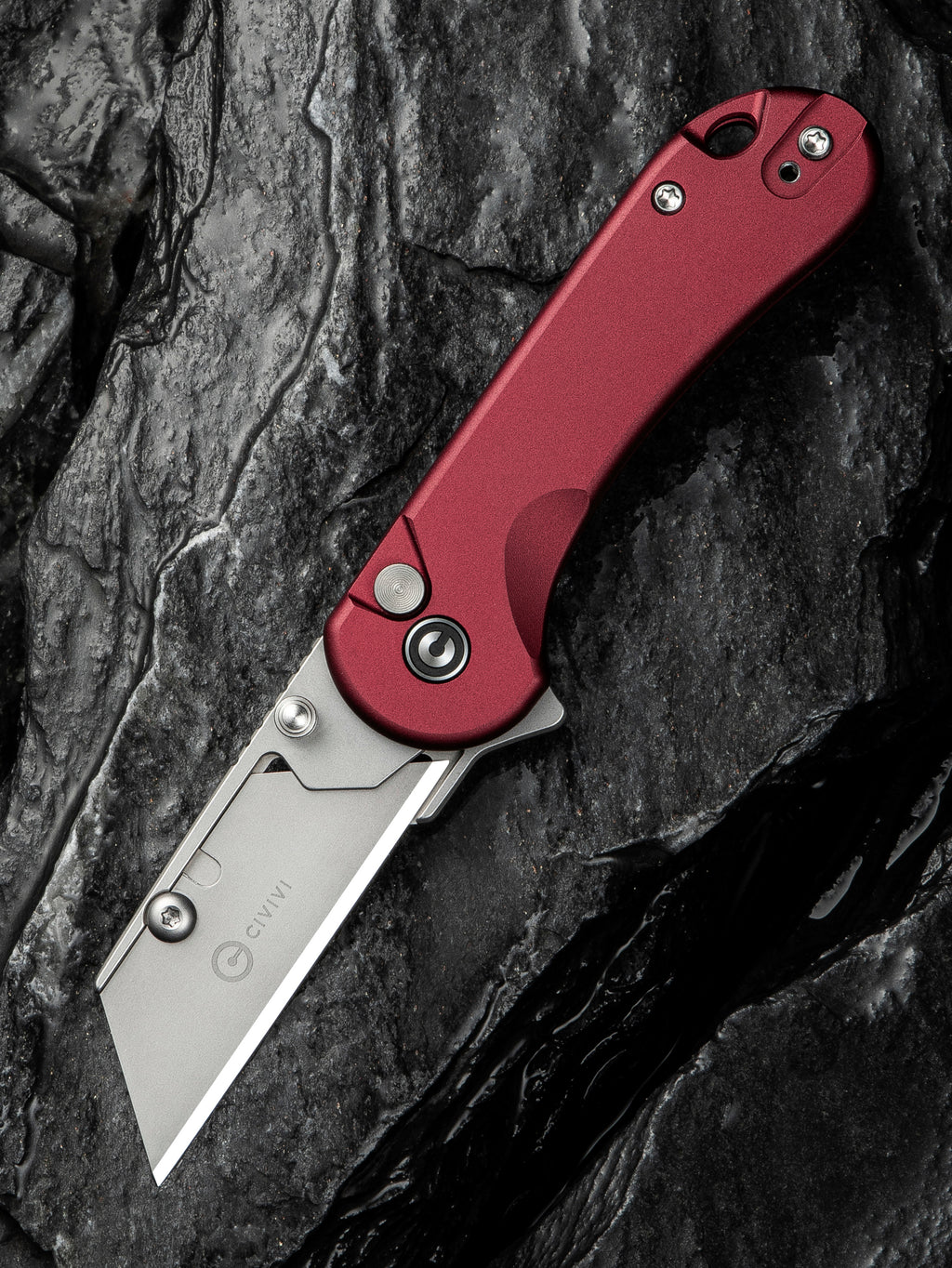 CIVIVI Elementum Utility knife with burgundy aluminum handle for replaceable blades