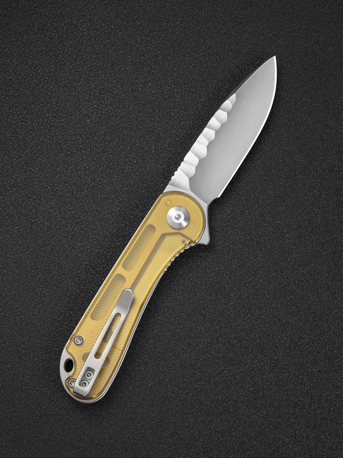 CIVIVI Elementum folding knife with polished yellow Ultem handle, view 2