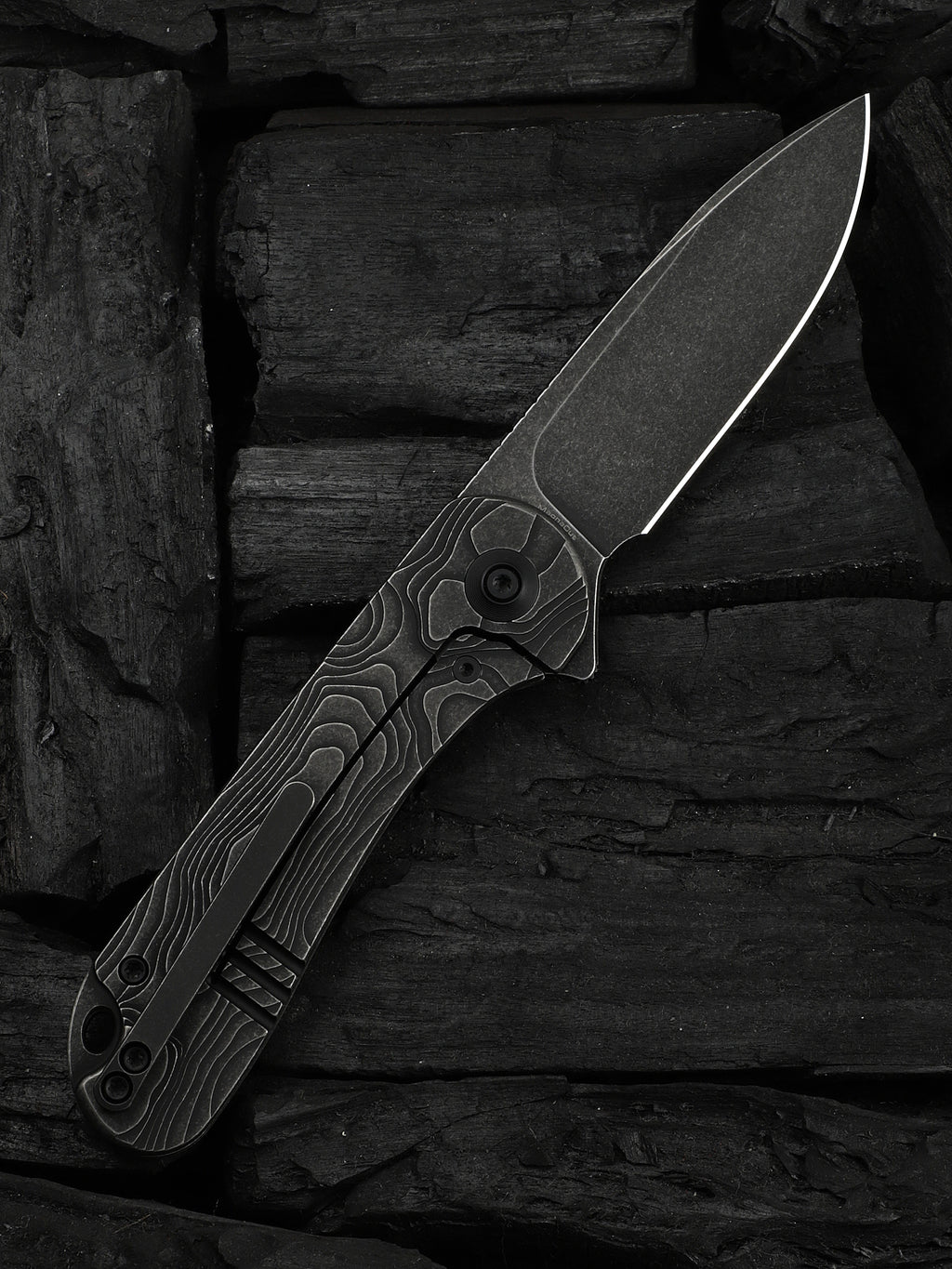 WE Elementum folding knife with black titanium handle, view 2