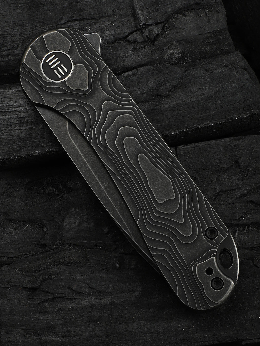 WE Elementum folding knife with black titanium handle, view 4