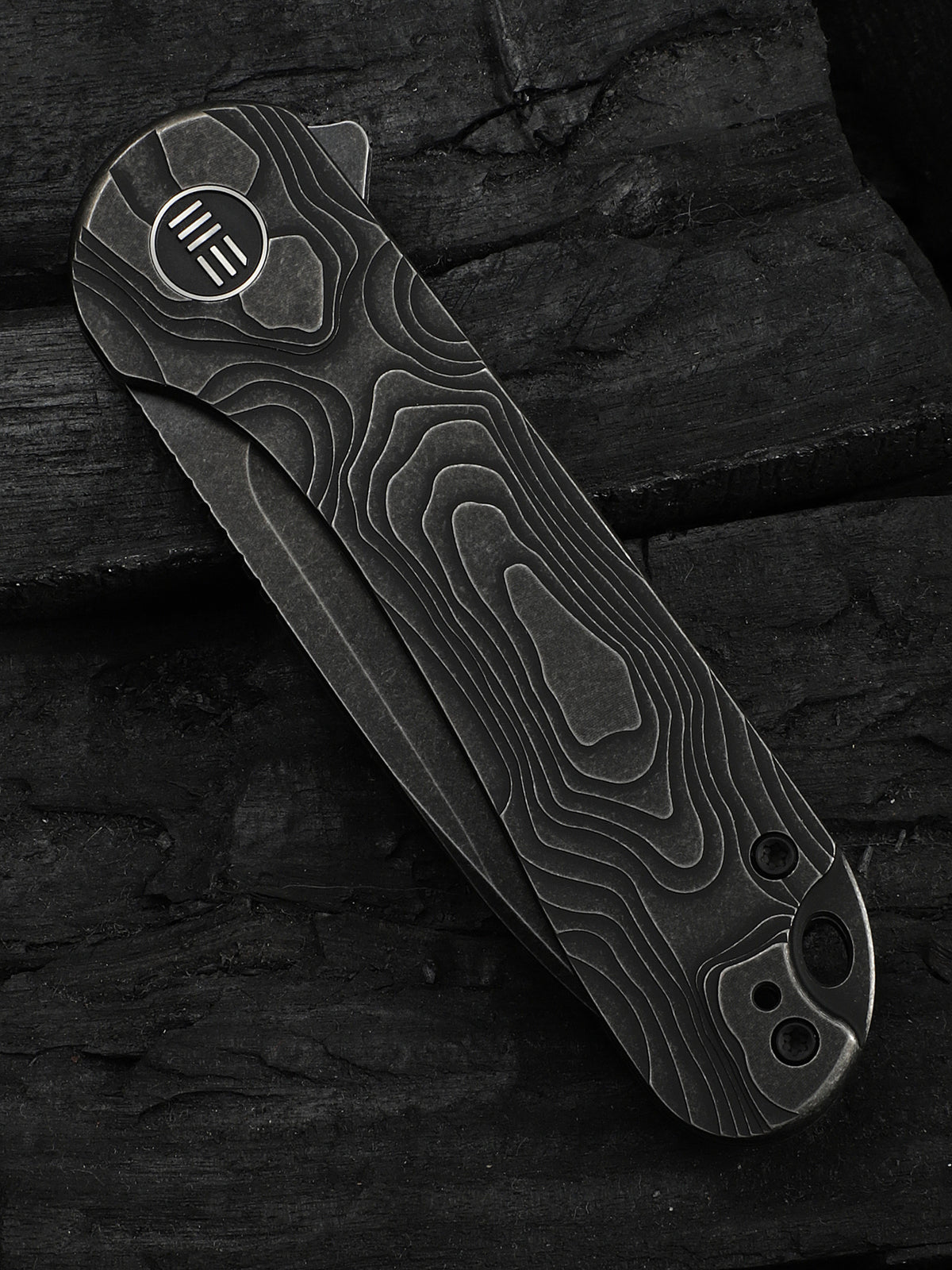 WE Elementum folding knife with black titanium handle, view 4