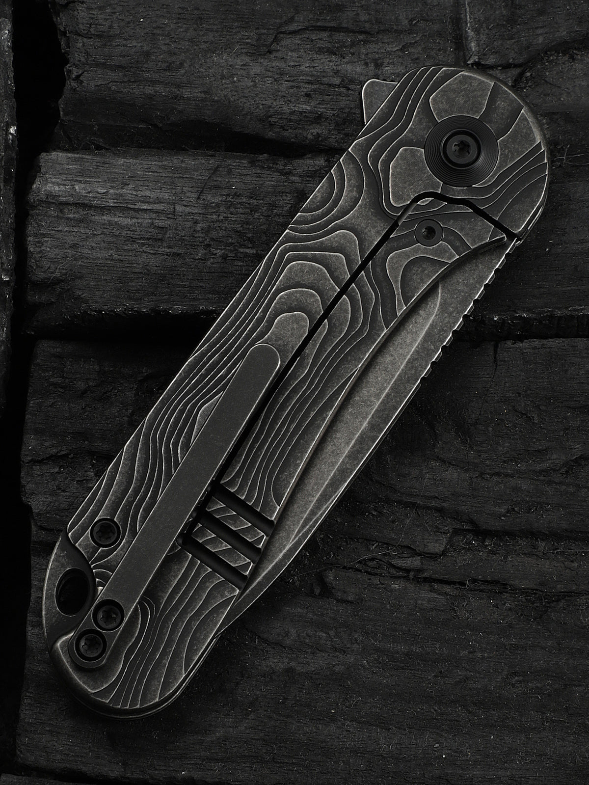 WE Elementum folding knife with black titanium handle, view 5