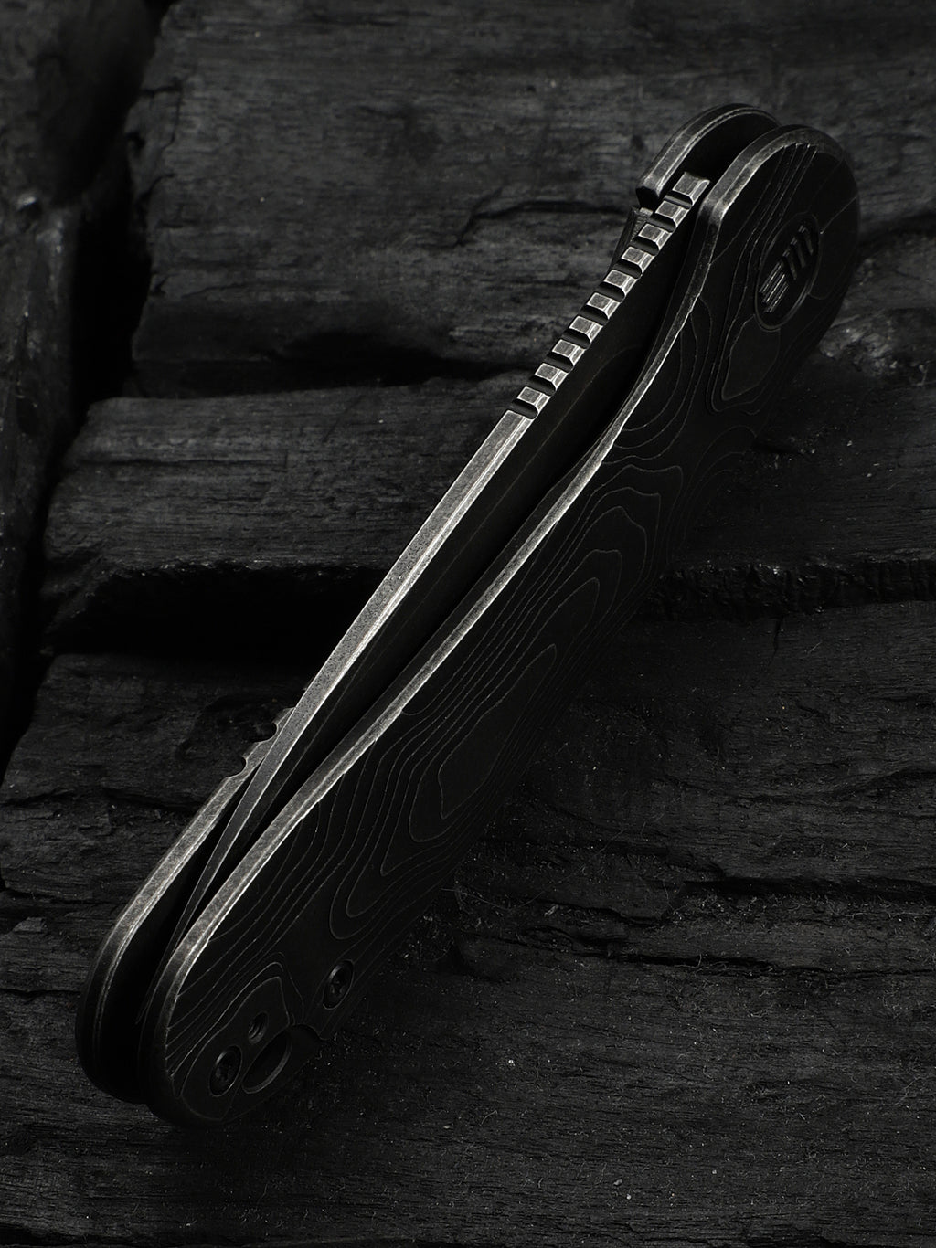 WE Elementum folding knife with black titanium handle, view 6