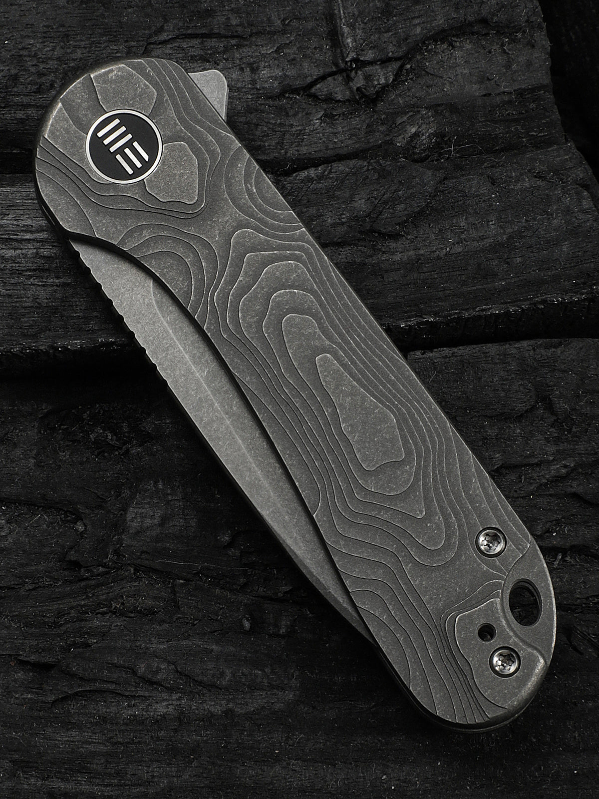 WE Elementum folding knife with gray titanium handle, view 4
