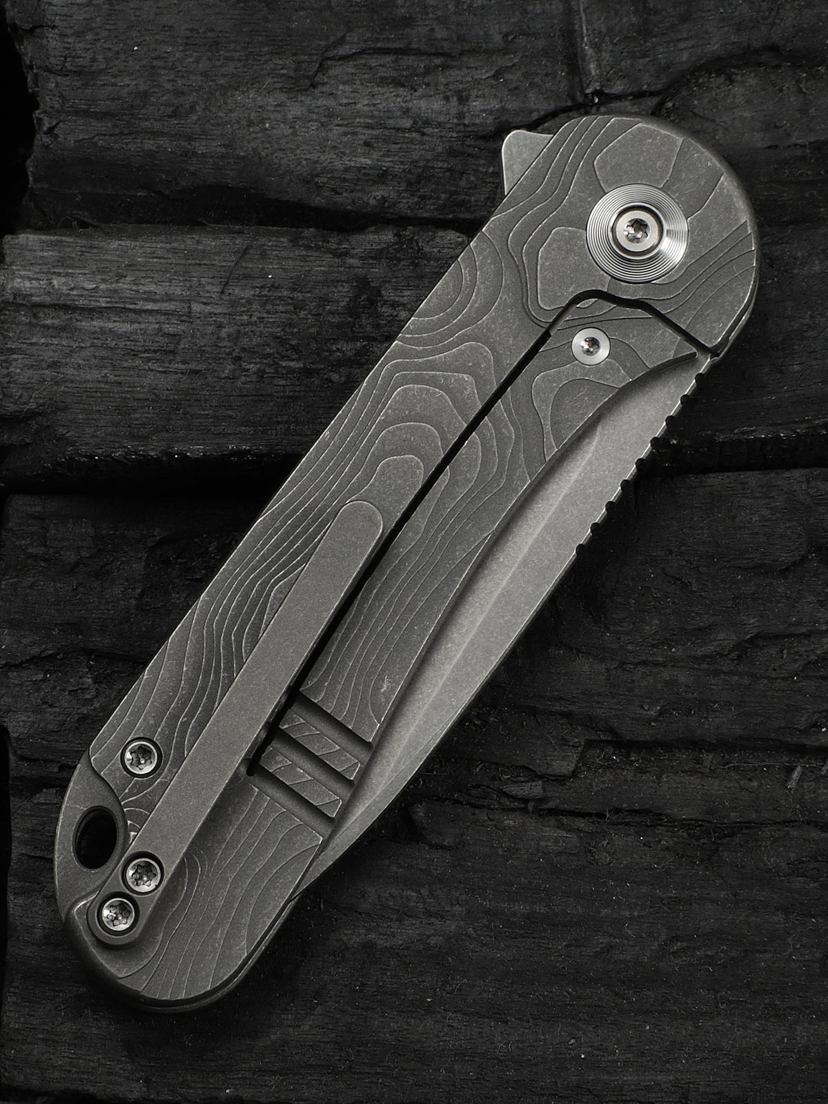 WE Elementum folding knife with gray titanium handle, view 5