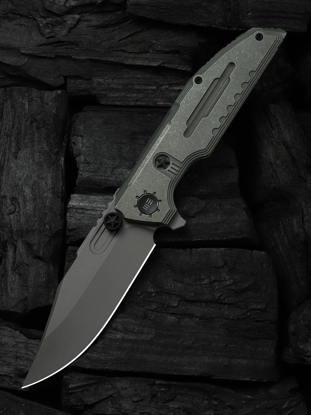 WE Knife Co Muster folding knife with olive gray titanium handle