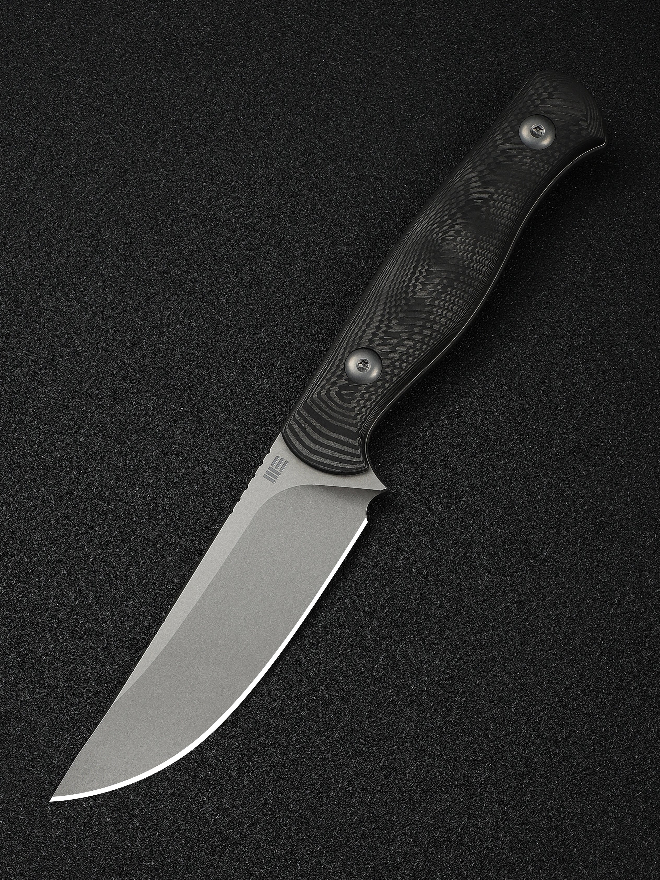 WE Knife Co Notchline fixed blade hunting knife with milled rose carbon fiber handle