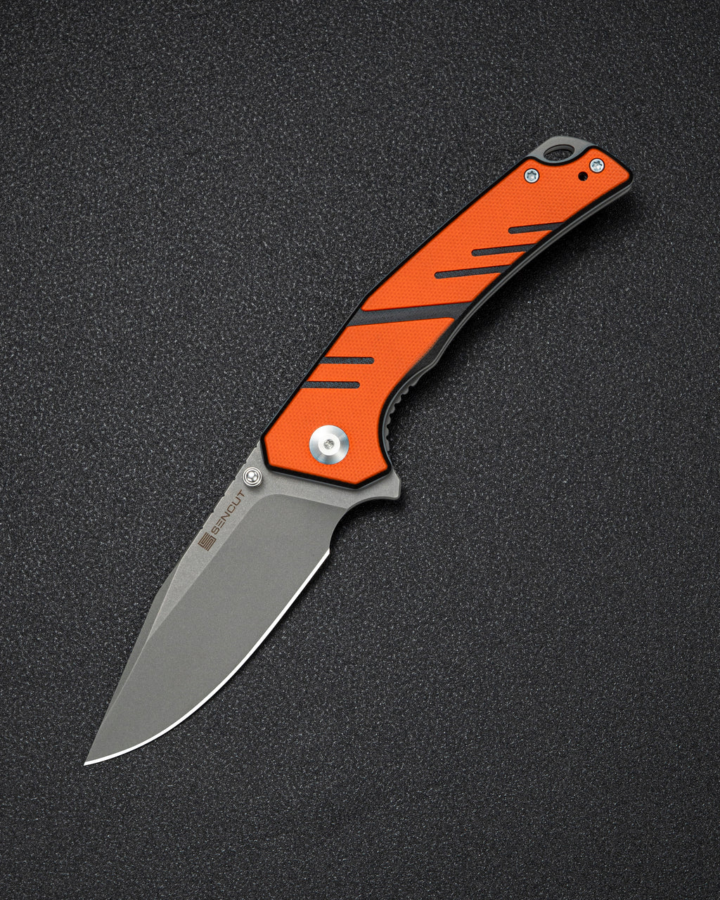 SENCUT Quirk folding knife with orange and black G10 handle