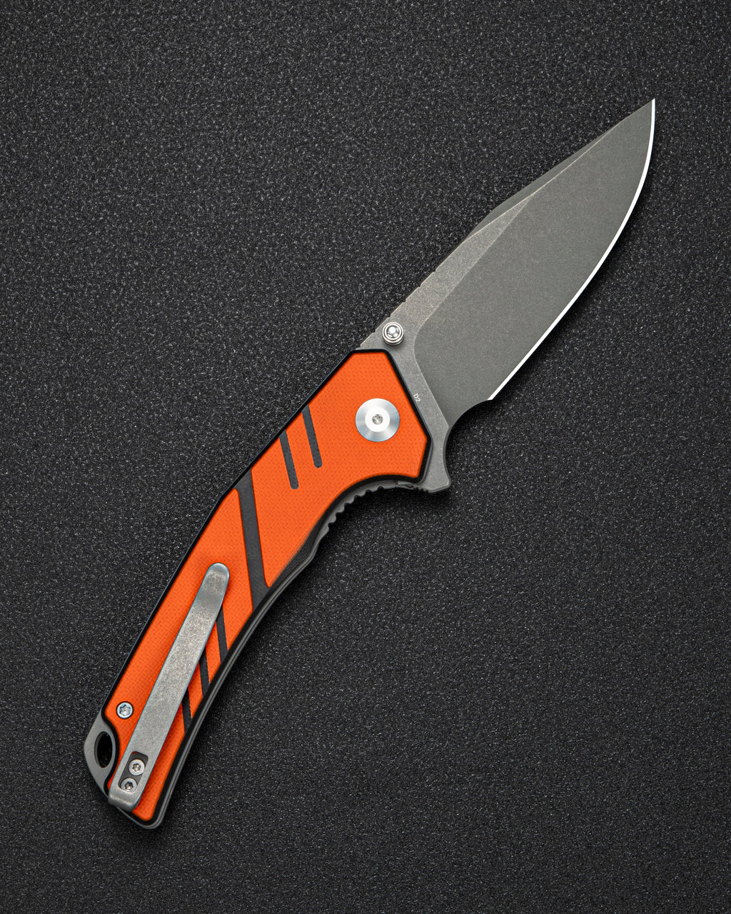 SENCUT Quirk folding knife with orange and black G10 handle, view 2