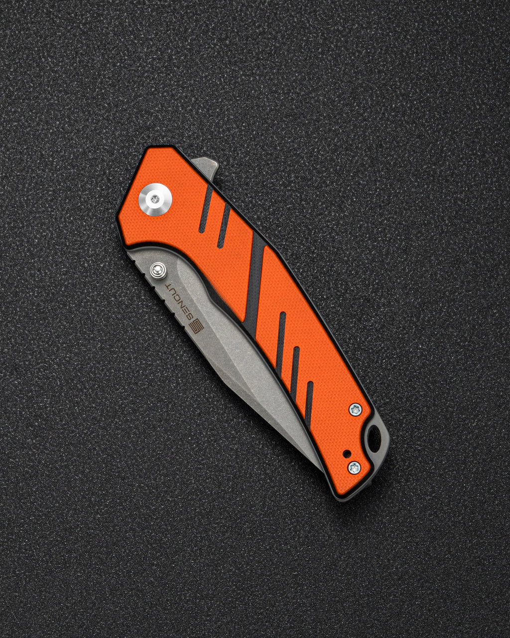 SENCUT Quirk folding knife with orange and black G10 handle, view 4