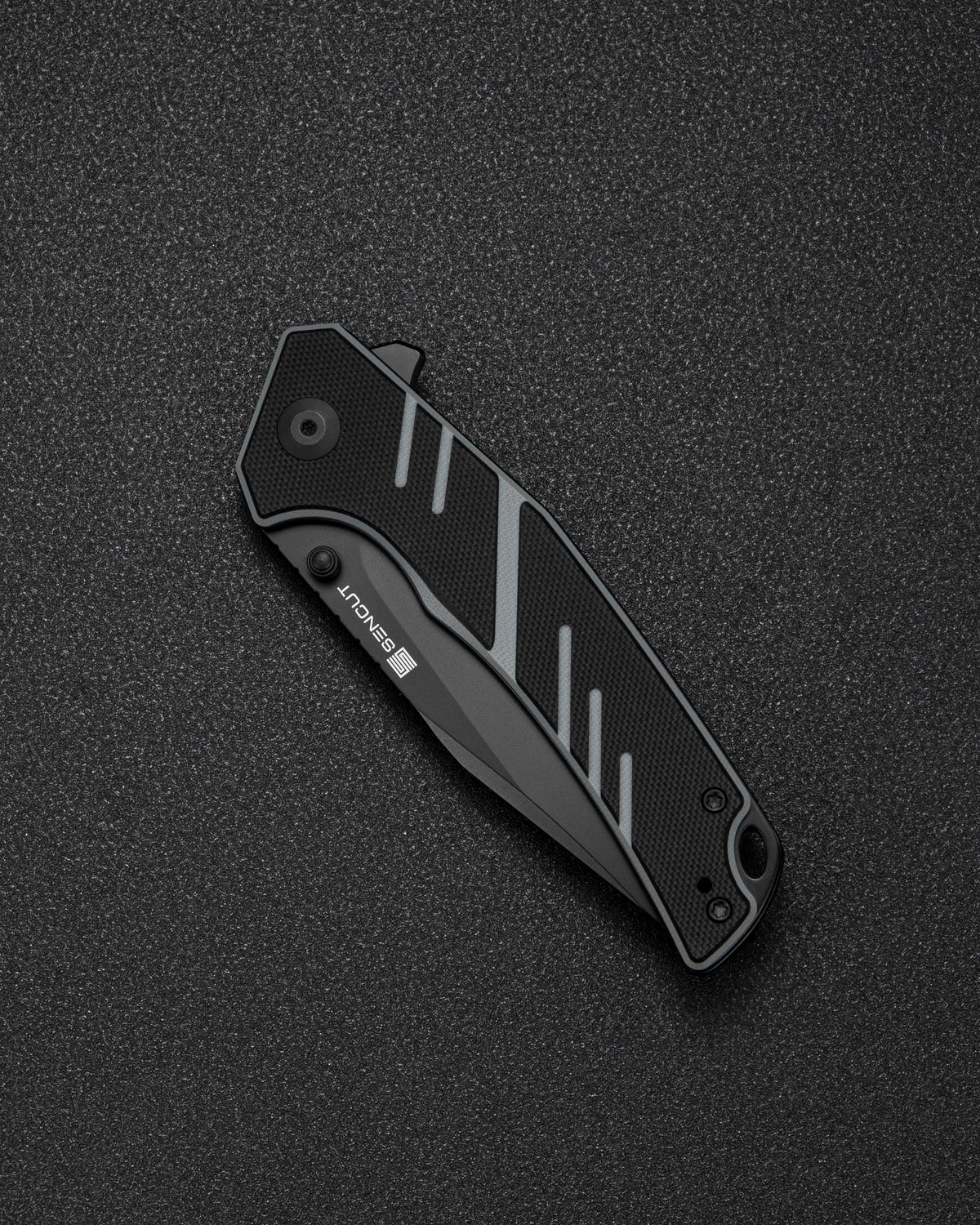 SENCUT Quirk folding knife with black and gray G10 handle, view 4