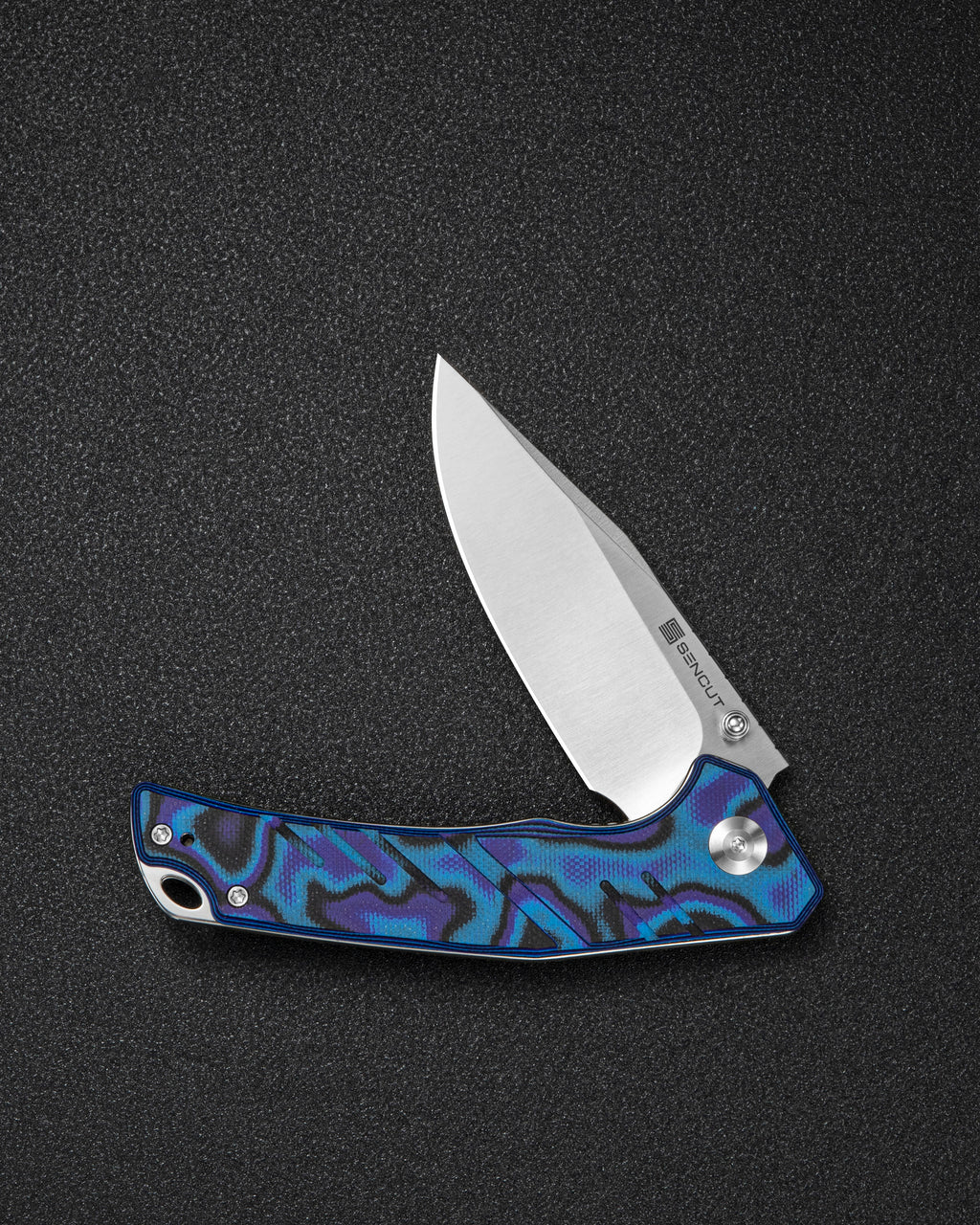 SENCUT Quirk folding knife with blue, purple and black G10 handle, view 3