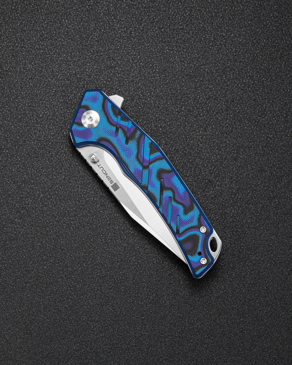 SENCUT Quirk folding knife with blue, purple and black G10 handle, view 4