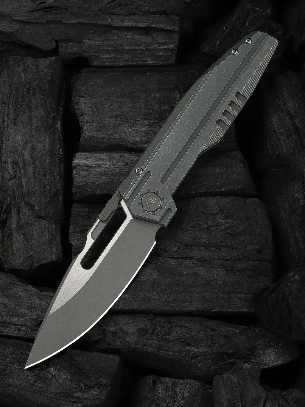 WE Knife Co Reveille limited edition folding knife with olive gray titanium handle
