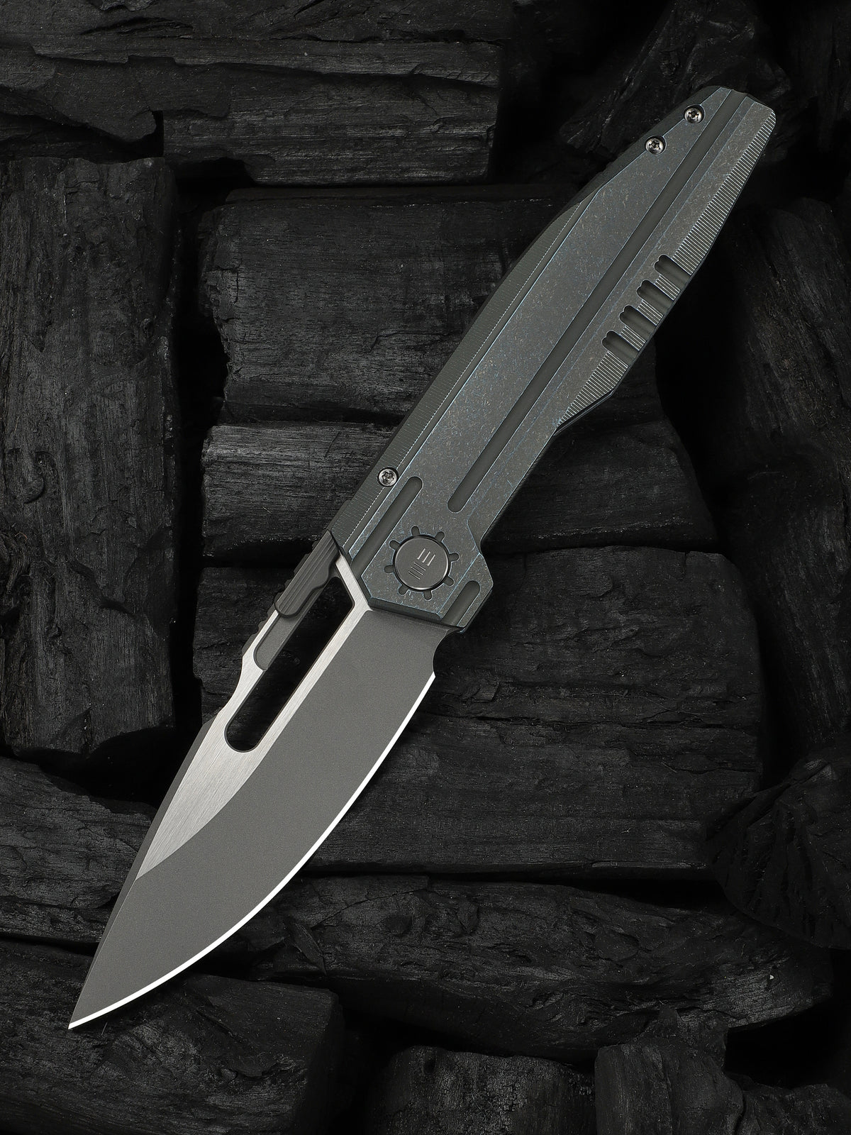 WE Knife Co Reveille limited edition folding knife with olive gray titanium handle