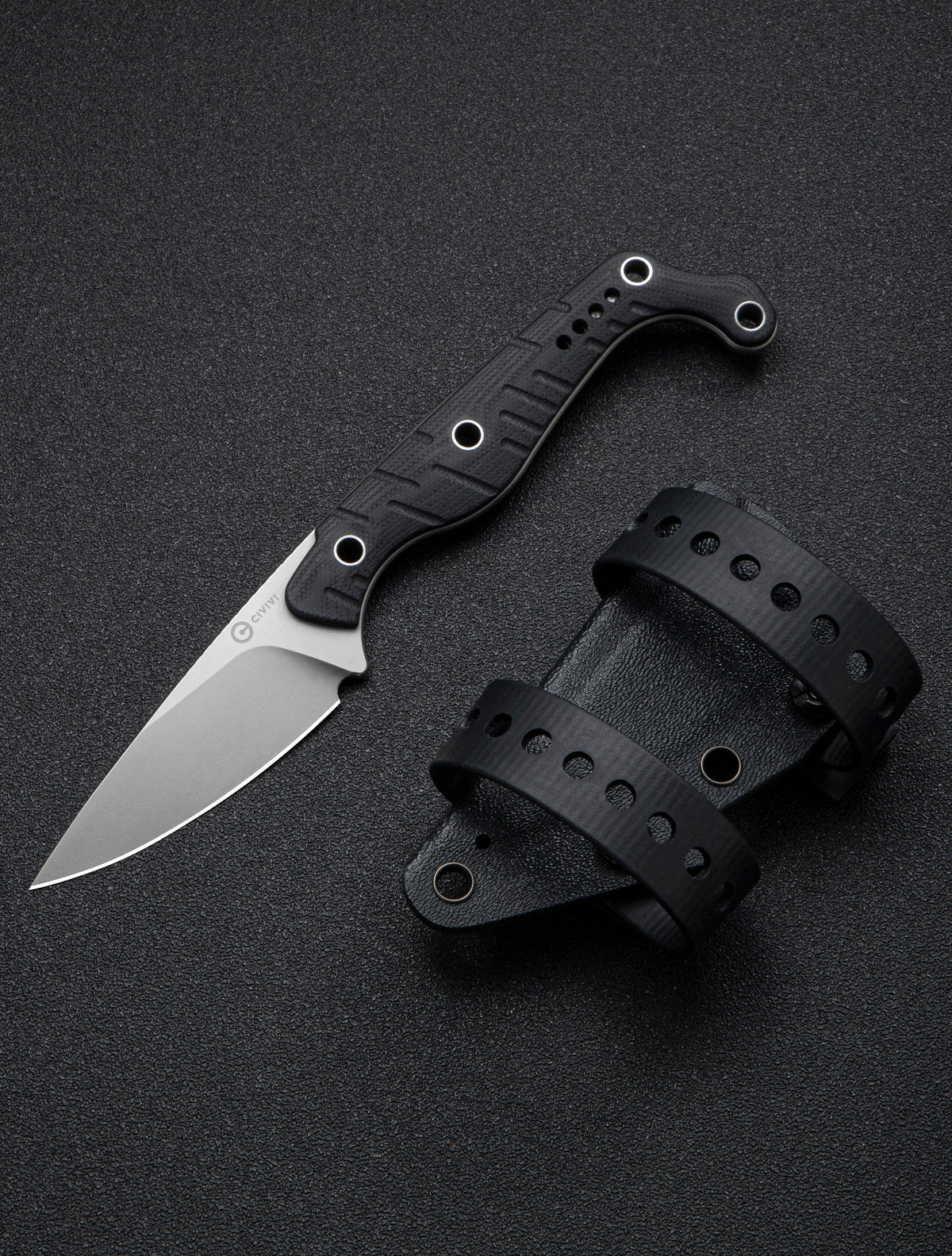 CIVIVI SŌKN fixed blade knife with black G10 handle and stonewashed blade