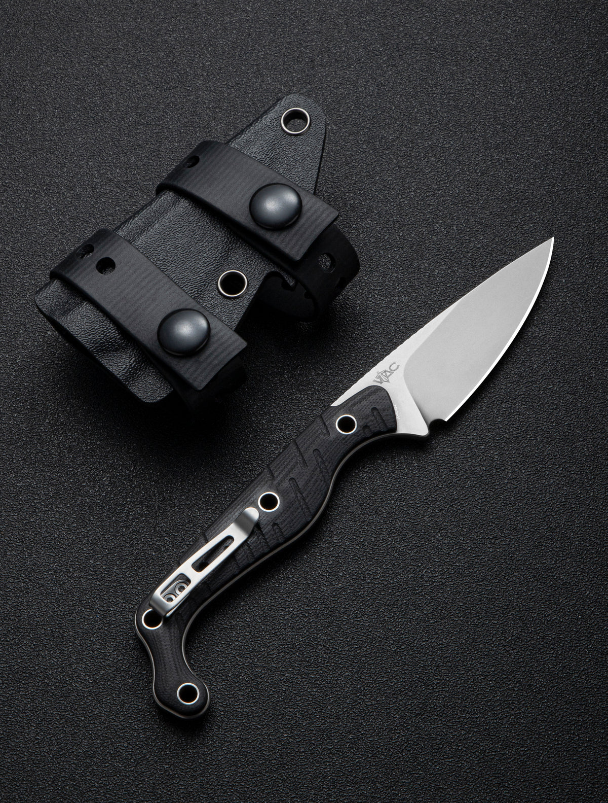 CIVIVI SŌKN fixed blade knife with black G10 handle and stonewashed blade, view 2