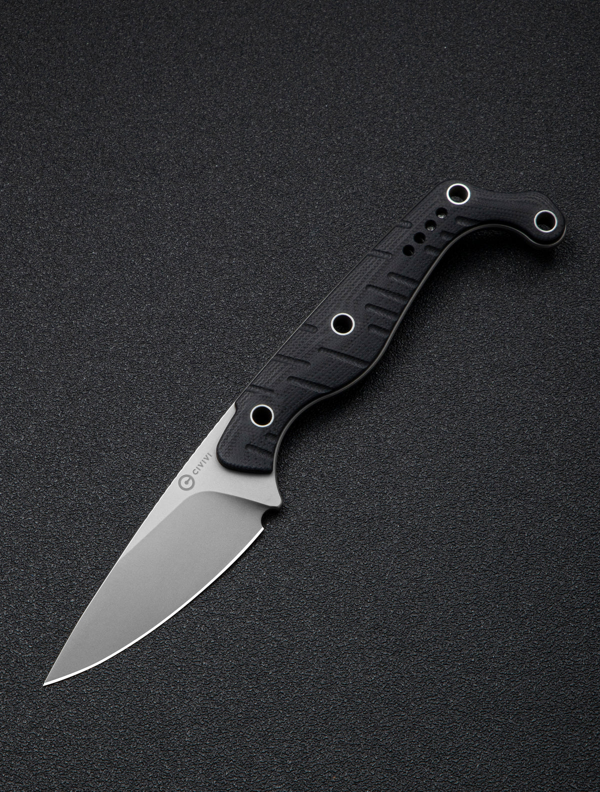 CIVIVI SŌKN fixed blade knife with black G10 handle and stonewashed blade, view 3