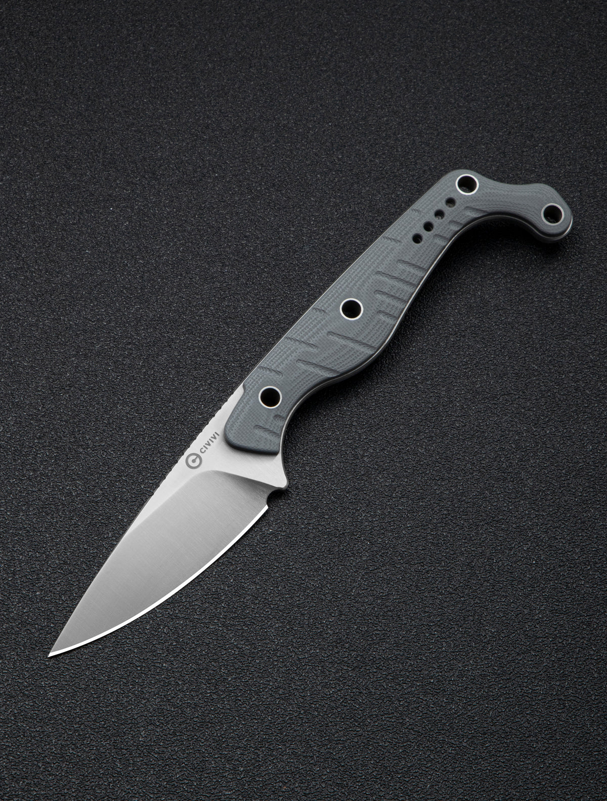 CIVIVI SŌKN fixed blade knife with gray G10 handle and satin blade, view 3