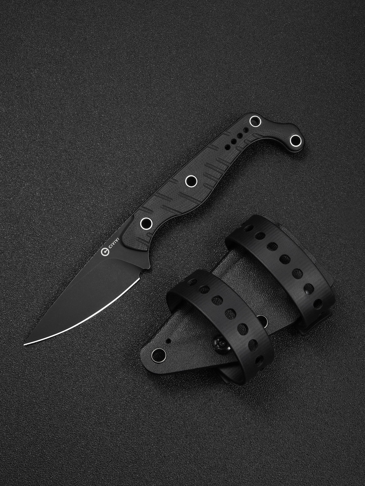 CIVIVI SŌKN fixed blade knife with black G10 handle and black stonewashed blade