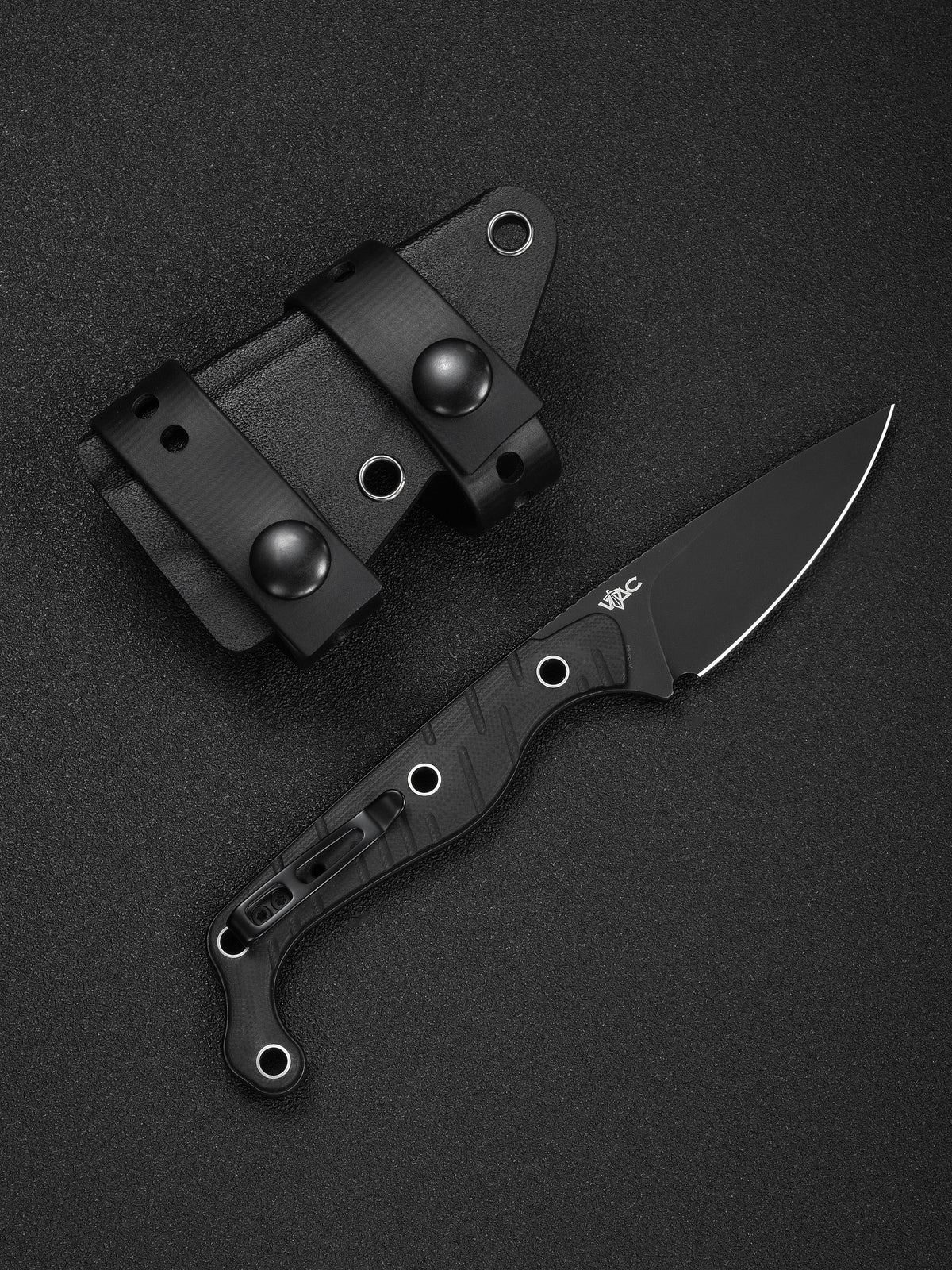 CIVIVI SŌKN fixed blade knife with black G10 handle and black stonewashed blade, view 2