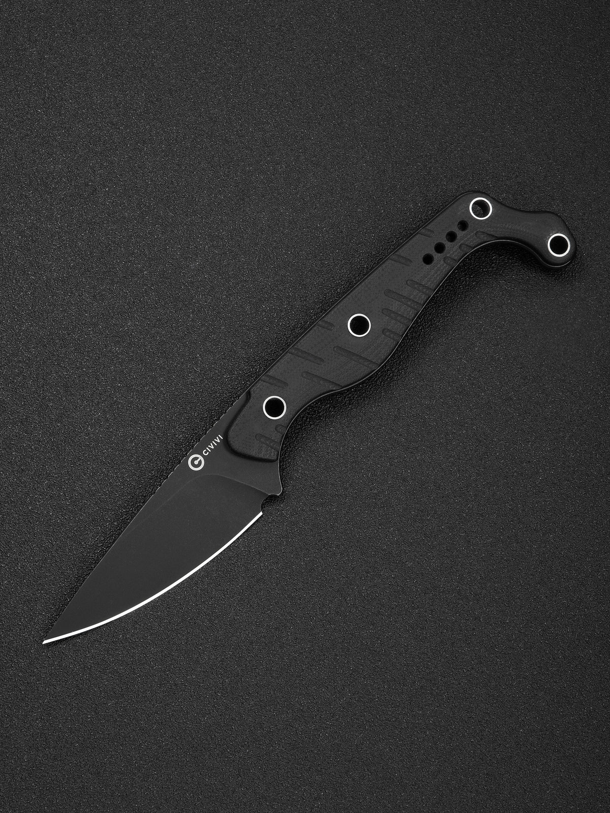 CIVIVI SŌKN fixed blade knife with black G10 handle and black stonewashed blade, view 3
