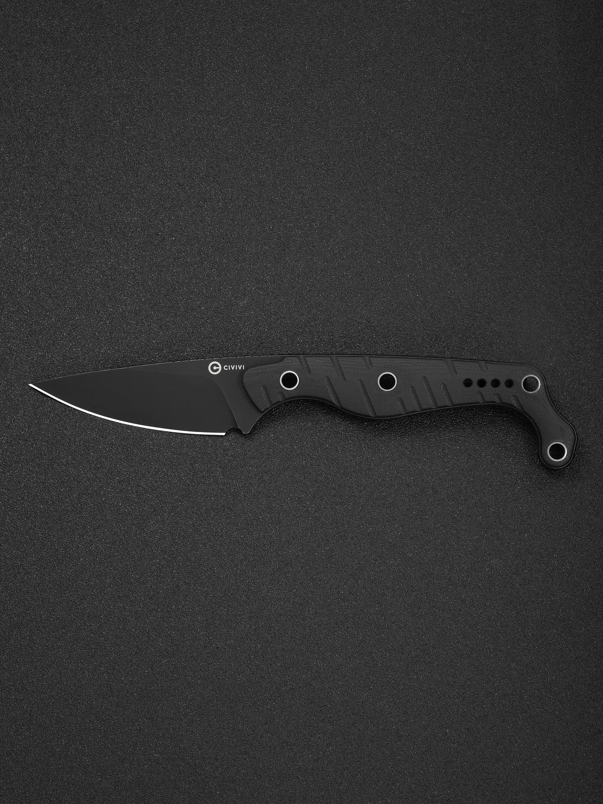 CIVIVI SŌKN fixed blade knife with black G10 handle and black stonewashed blade, view 5