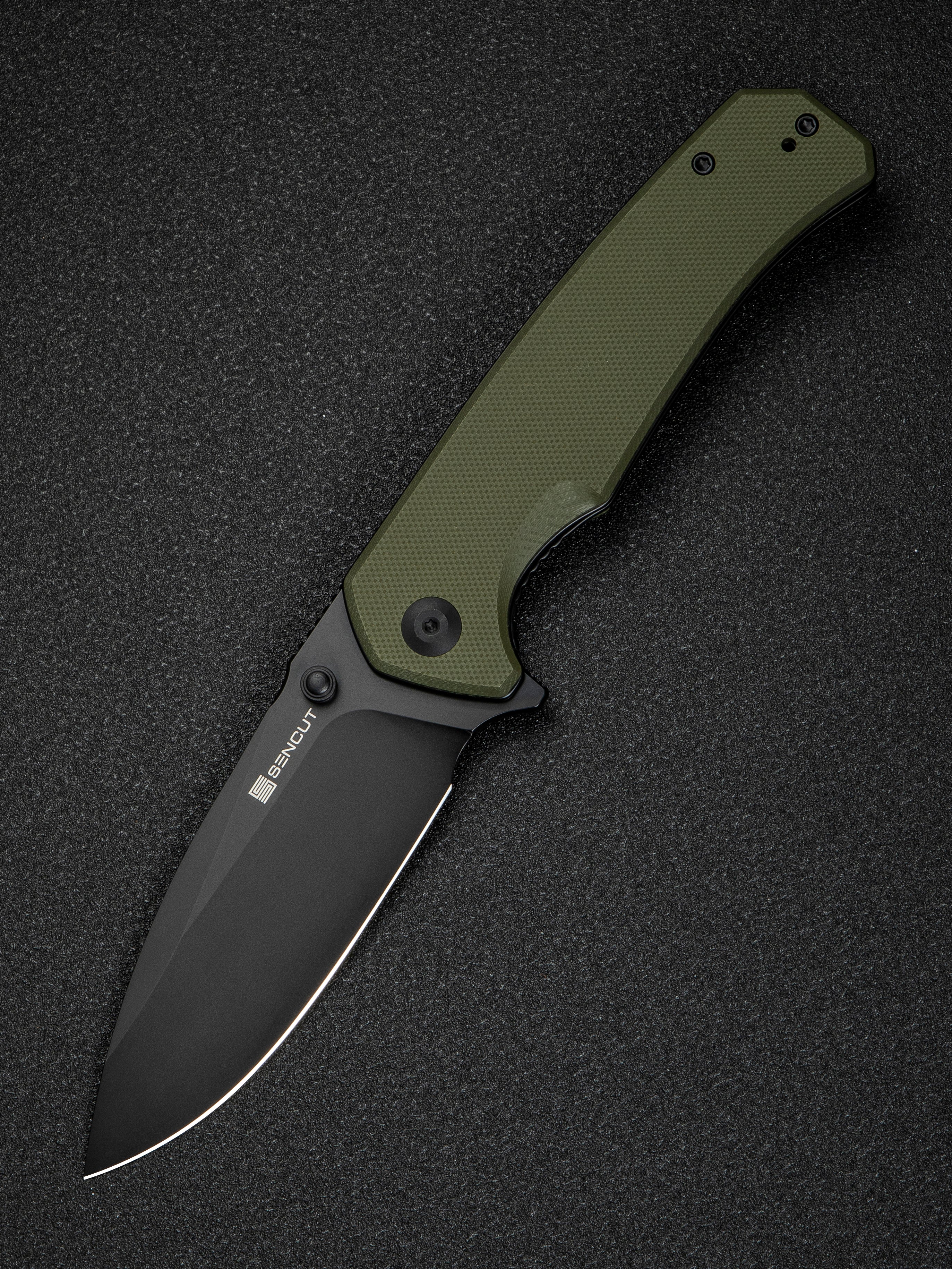 SENCUT Skarnax folding knife with OD green G10 handle