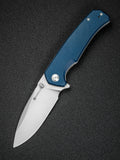 SENCUT Skarnax folding knife with blue canvas Micarta handle